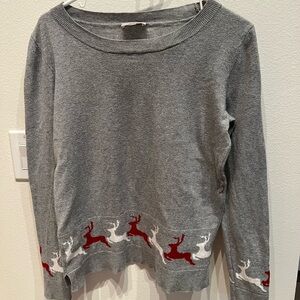 LOFT Gray Sweater with Red and White Reindeer